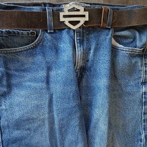Harley Davidson Crystal Buckle in Distressed Brown